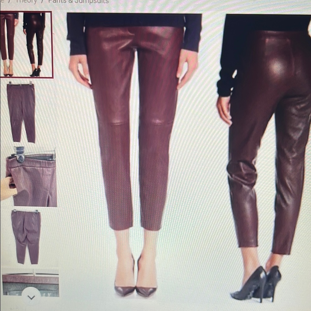 Theory Women’s Lamb Leather Pull-on Stretch Pants Size 6